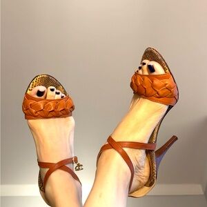 Just Cavalli Brown leather strappy heels size38